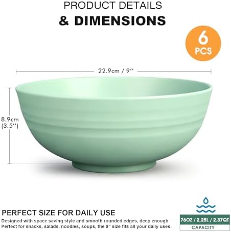 Greentainer Unbreakable Large Salad Bowls, 76 oz Plastic Serving Bowl