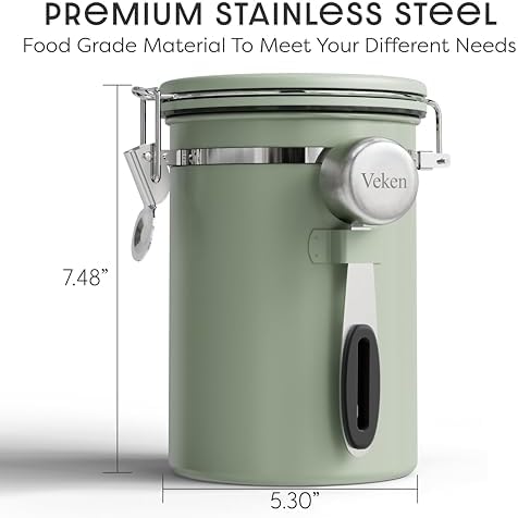 Veken Coffee Canister, Stainless Steel, 22OZ