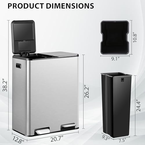 SUPER DEAL 16 Gallon Stainless Steel Trash and Recycling Can