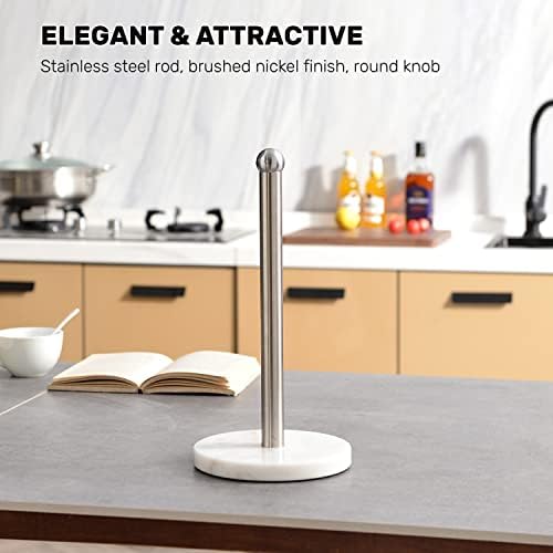 Paper Towel Holder with Marble Base, Brushed Nickel