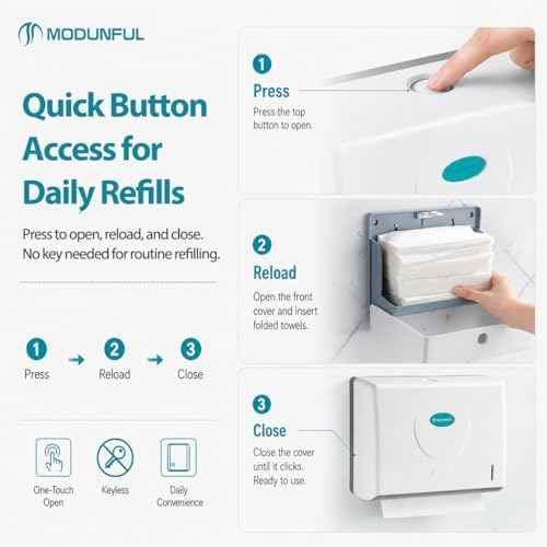 Modunful Compact Folded Paper Towel Dispenser Wall Mount Keyless for