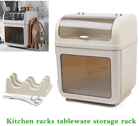 Covered Plastic Dish Drying Rack, Plastic Dustproof Drain Storage Box