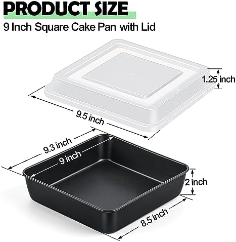 TeamFar 9x9 Inch Square Cake Pan with Lid, Non-Stick Square Baking Pan