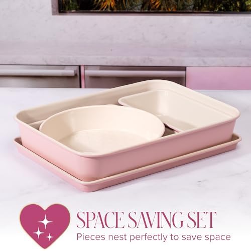Paris Hilton 5-Piece Baking Pans Set, Nonstick Heart Pattern Bakeware