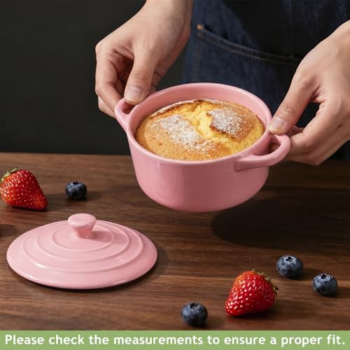 4 Piece Mini Cocotte Set, 16 oz Individual Baking Ramekins, Pink