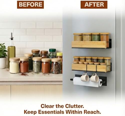 2-Pack Magnetic Spice Rack with Paper Towel Holder