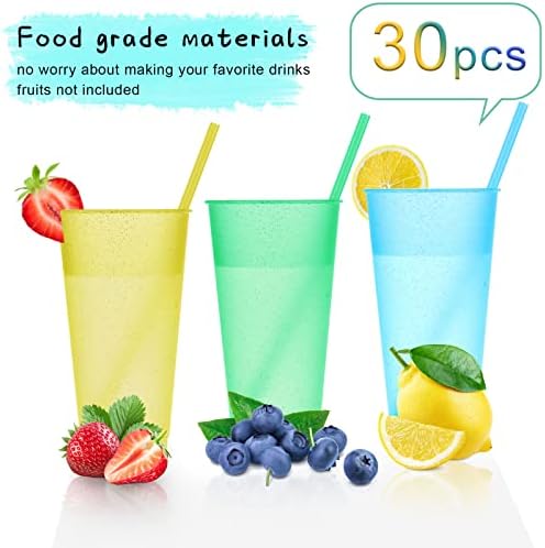 Honeydak 30 Pack Plastic Tumbler with Straw and Lid Bulk, Assorted