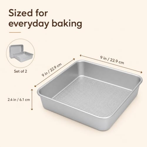9 Inch Square Baking Pan Set of 2, Nonstick Aluminized Steel