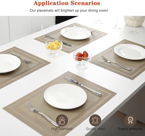 Beige Vinyl Placemats Set of 8,Washable Dining PVC Table Mats