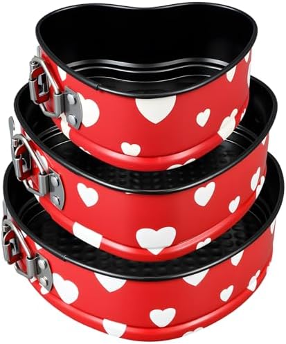 LemonRoad 3 Pcs Valentines Heart Springform Cake Pan 5, 6, 7 Inches
