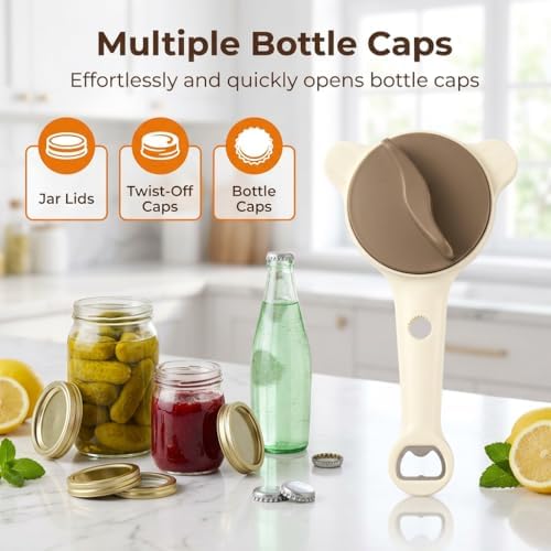 4-in-1 Jar Opener for Seniors -Adjustable Lid Opener with Non-Slip
