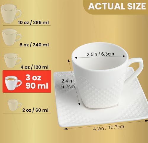 FUOCCI Turkish Coffee Cup Set of 6, Espresso Cups & Saucer, 3 oz