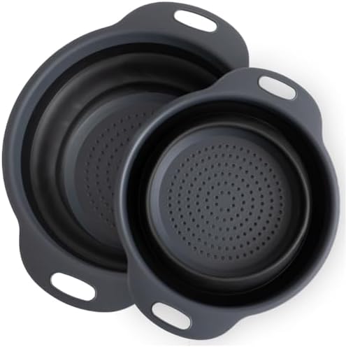 Collapsible Colander | 2-Pack Black Collapsible Strainer for Pasta