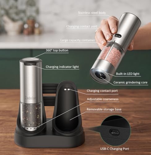 Electric Rechargeable Salt and Pepper Grinder Set, 95ml