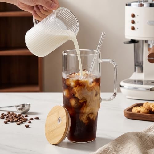 Glass Tumbler with Handle, 40 oz, 2 Pack, with Bamboo Lid