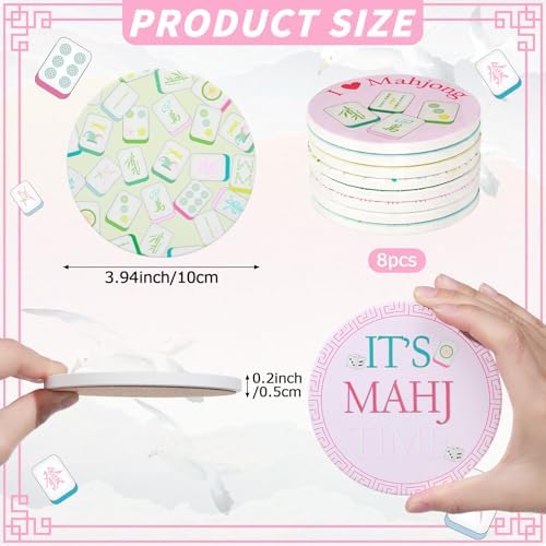 8 Pack Majiang Coasters with Holder 3.94 x 3.94 in Round Ceramic