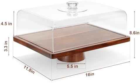 Acacia Wood Cake Stand with Lid,2-in-1 Large Rectangular Cake