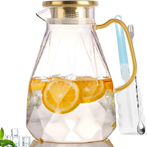 Glass Pitcher, 74.4 oz Water Pitcher With Lid