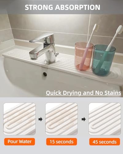 16 Inch Stone Faucet Mat for Kitchen Sink, Diatomite Fast Drying Mat
