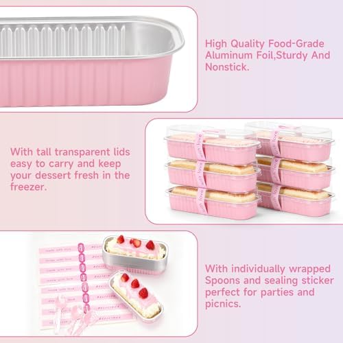 6.8oz Mini Loaf Pans with Lids, 100 Pcs Disposable Rectangular