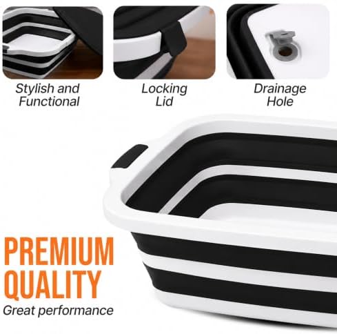 STRALOX Collapsible BBQ Prep Tub with Lid and Cutting Board, XL, Black