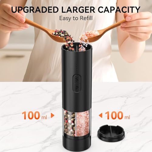 2 in 1 Electric Salt and Pepper Grinder Set, Black