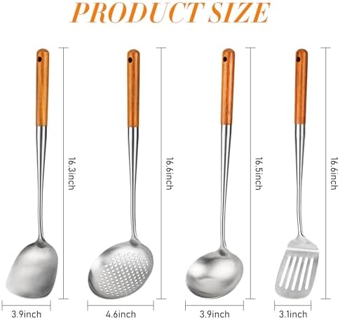FJNATINH 17inch Wok Spatula and Ladle, Skimmer Spoon, Slotted Turner