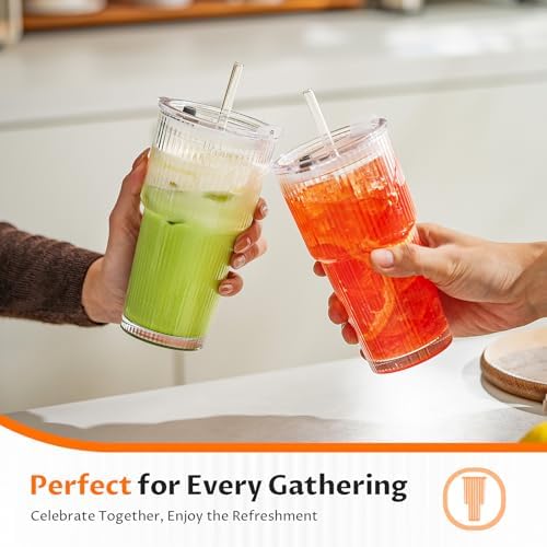 20oz Iced Coffee Cups with Lids, Glass Coffee Cups with Lids and