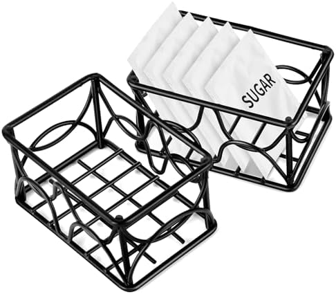 DLUGOPIS 2 Pieces Black Metal Sugar Packet Holder Tea Bag Organizer