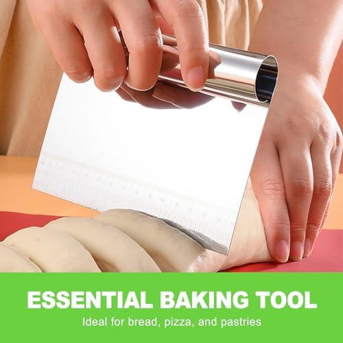 2 Pack Stainless Steel Dough Scraper Set with Measuring Marks for
