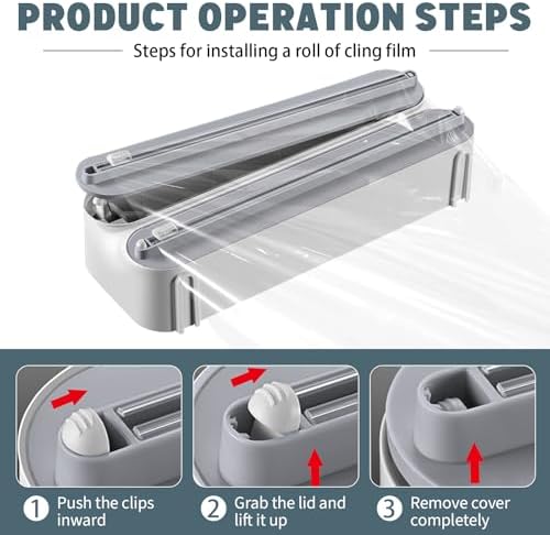 AUSTUFF 3 in 1 Plastic Wrap Dispenser with Cutter Magnetic Aluminum Foil