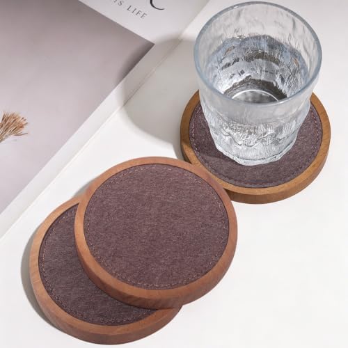 Wood Coaster for Drinks, 4.13 Inch, Set of 5, Absorbent and Insulation