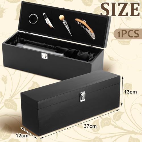 1 Pc Retro Wooden Wine Gift Box with 4 Accessories, Bamboo, Black