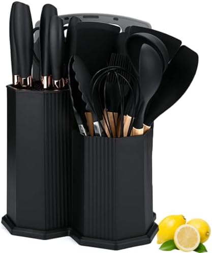 Kitchen Cooking Utensils and Knife Set with Holder Block, 19 Pieces