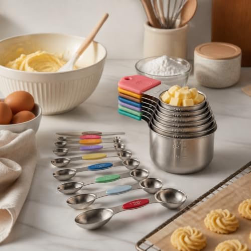 16Pcs 304 Stainless Steel Measuring Cups Spoons Set Color Silicone