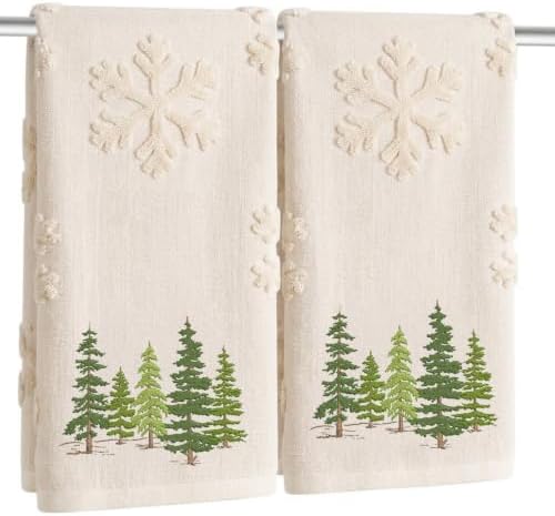 2 Pack Christmas tree Hand Towels 100% Cotton Jacquard snowflake