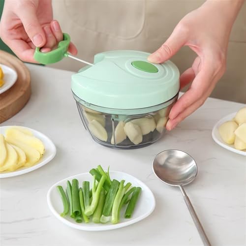 Manual Food Processor, Garlic Chopper with 3 Blades, Hand Pull String