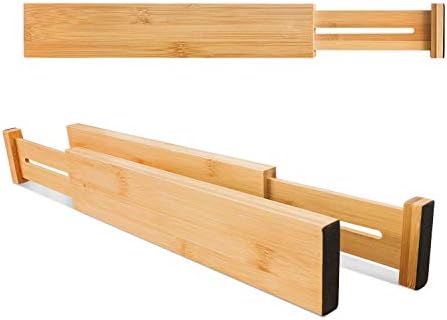 VaeFae 6-Pack Adjustable Bamboo Drawer Dividers, Expandable Drawer