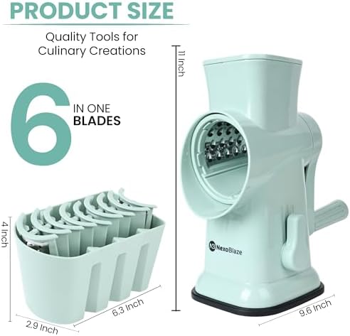 Rotary Cheese Grater, Hand Crank, 6 Stainless Steel Blades