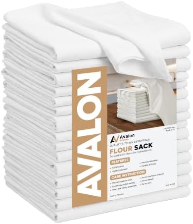 Avalon Kitchen Flour Sack Towels – 15 Pack, 28x28 Inch, 100% Cotton