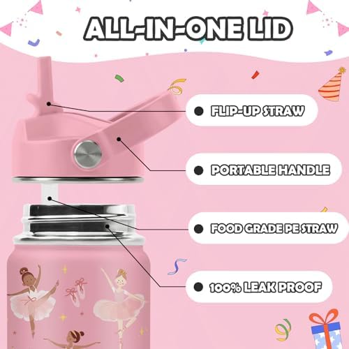 Ballet Water Bottle for Girls - 16oz Dance Stainless Steel Water