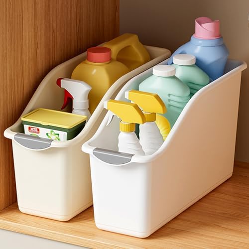 2Pack Tall Under Sink Organizer with Wheels, Plastic Organizer Bins