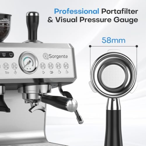 Sorgente Espresso Machine with Grinder, Brushed Stainless Steel