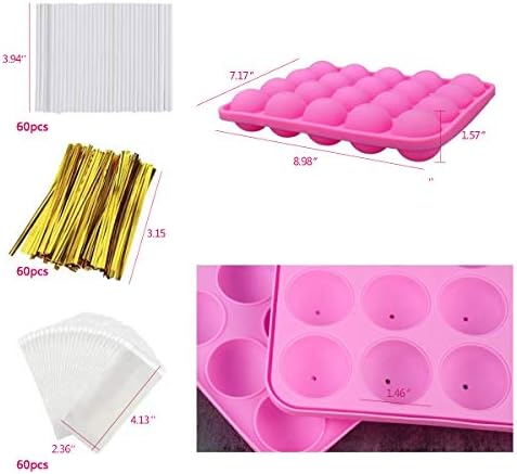 20-Cavity Silicone Cake Pop Mold Set With Lollipop Sticks, Treat Bags