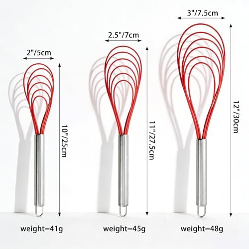3PCS Flat Metal Whisk, Stainless Steel, Wire Egg Utensils for Cooking