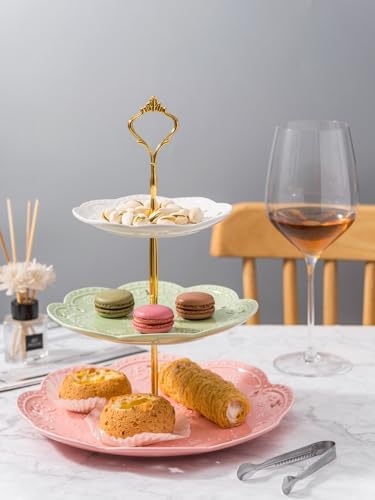 Jusalpha 3-Tier Multi Color Solid Ceramic Serving Stand (3 Color-Gold)