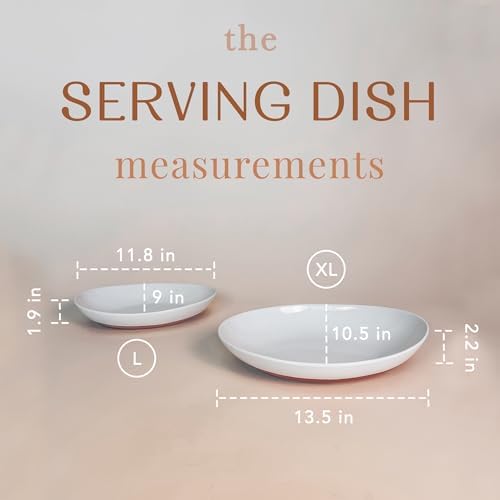 MORA Ceramic Large Serving Bowls- Set of 2 Oval Platters for Entertaining. Modern Kitchen Dishes for Dinner, Fruit, Salad, Turkey, etc. Oven, Dishwasher Safe, 55/35 oz, 13.5" / 11.8" - Vanilla White