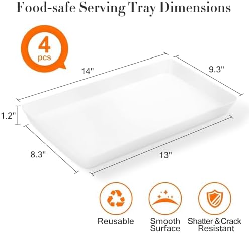 WOWBOX 4-Pack Reusable Plastic Serving Trays for Snacks, Fruit and