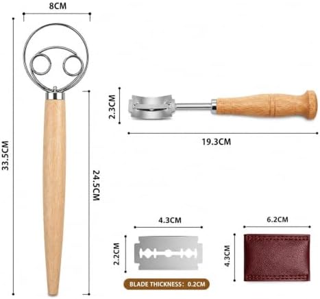 Danish Dough Whisk, Bread Lame, Set 13 Inch Sourdough Scoring Tool