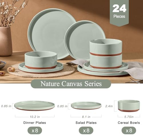 LIANYU Stoneware Dinnerware Sets Service for 8, 24 PCS Plates and Bowls Set